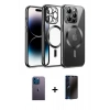 MARSİLYAN™- iPhone 12 Pro Kılıf Nova Işık Özel Seri - Siyah 3D Antistatik Hayalet Cam Ekran Koruyucu + Neon Fosforlu Kamera Lens - MI