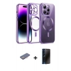 MARSİLYAN™- iPhone 12 Pro Kılıf Nova Işık Özel Seri - Siyah 3D Antistatik Hayalet Cam Ekran Koruyucu + Renkli Kamera Lens Koruma Cam - PE