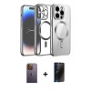 MARSİLYAN™- iPhone 12 Pro Kılıf Nova Işık Özel Seri - Siyah 3D Antistatik Hayalet Cam Ekran Koruyucu + Neon Fosforlu Kamera Lens - SI