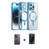 MARSİLYAN™- iPhone 12 Pro Kılıf Nova Işık Özel Seri - Siyah 3D Antistatik Hayalet Cam Ekran Koruyucu + Neon Fosforlu Kamera Lens - SI