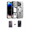 MARSİLYAN™- iPhone 12 Pro Kılıf Nova Işık Özel Seri - Siyah 3D Antistatik Hayalet Cam Ekran Koruyucu + Neon Fosforlu Kamera Lens - SI