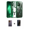 MARSİLYAN™- iPhone 12 Pro Kılıf Nova Işık Özel Seri - Siyah 3D Antistatik Hayalet Cam Ekran Koruyucu + Neon Fosforlu Kamera Lens - SI