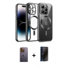 MARSİLYAN™- iPhone 12 Pro Kılıf Nova Işık Özel Seri - Siyah 3D Antistatik Hayalet Cam Ekran Koruyucu + Neon Fosforlu Kamera Lens - SI