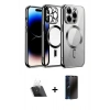MARSİLYAN™- iPhone 12 Pro Kılıf Nova Işık Özel Seri - Siyah 3D Antistatik Hayalet Cam Ekran Koruyucu + Kamera Lens Koruma Cam - SF