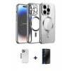 MARSİLYAN™- iPhone 12 Pro Kılıf Nova Işık Özel Seri - Siyah 3D Antistatik Hayalet Cam Ekran Koruyucu + Shine Kamera Lens - GS
