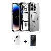 MARSİLYAN™- iPhone 12 Pro Kılıf Nova Işık Özel Seri - Siyah 3D Antistatik Hayalet Cam Ekran Koruyucu + Shine Kamera Lens - MI