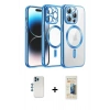 MARSİLYAN™- iPhone 12 Pro Kılıf Nova Işık Özel Seri - Siyah 6D Mat Seramik Hayalet Nano Ekran Koruyucu + Mavi Shine Kamera Lens
