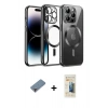MARSİLYAN™- iPhone 12 Pro Kılıf Nova Işık Özel Seri - Siyah 6D Mat Seramik Hayalet Nano Ekran Koruyucu + Mor Metal Kamera Lens Koruma Cam