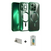 MARSİLYAN™- iPhone 12 Pro Kılıf Nova Işık Özel Seri - Siyah Polymer Nano Ekran Koruyucu + Gold Rainbow Kamera Lens Koruma Cam