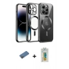 MARSİLYAN™- iPhone 12 Pro Kılıf Nova Işık Özel Seri - Siyah Polymer Nano Ekran Koruyucu + Gold Shine Kamera Lens Koruma Cam