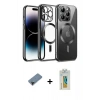 MARSİLYAN™- iPhone 12 Pro Kılıf Nova Işık Özel Seri - Siyah Polymer Nano Ekran Koruyucu + Shine Kamera Lens Koruma Cam - SH