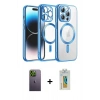 MARSİLYAN™- iPhone 12 Pro Kılıf Nova Işık Özel Seri - Siyah Polymer Nano Ekran Koruyucu + Neon Fosforlu Kamera Lens - YL