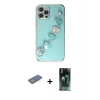 MARSİLYAN™- iPhone 12 Pro Kılıf Nova Işık Prime - Şeffaf 360 Full Body Arka Koruyucu + Yeşil Renkli Kamera Lens Koruma Cam