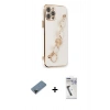MARSİLYAN™- iPhone 12 Pro Kılıf Nova Işık Prime - Şeffaf Uv Polymer Nano Ekran Koruyucu + Siyah Shine Kamera Lens Koruma Cam
