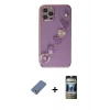 MARSİLYAN™- iPhone 12 Pro Kılıf Nova Işık Prime - Siyah 34D Hayalet Izgaralı Cam + Metal Kamera Lens Koruma Cam - AKYL