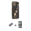 MARSİLYAN™- iPhone 12 Pro Kılıf Nova Işık Prime - Siyah 34D Hayalet Izgaralı Cam + Metal Kamera Lens Koruma Cam - GD