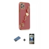 MARSİLYAN™- iPhone 12 Pro Kılıf Nova Işık Prime - Siyah 34D Hayalet Izgaralı Cam + Shine Kamera Lens Koruma Cam - GD