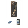 MARSİLYAN™- iPhone 12 Pro Kılıf Nova Işık Prime - Siyah 34D Hayalet Izgaralı Cam + Shine Kamera Lens Koruma Cam - GD