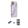 MARSİLYAN™- iPhone 12 Pro Kılıf Nova Işık Prime - Siyah 34D Hayalet Izgaralı Cam + Shine Kamera Lens Koruma Cam - GD