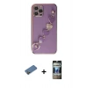 MARSİLYAN™- iPhone 12 Pro Kılıf Nova Işık Prime - Siyah 34D Hayalet Izgaralı Cam + Shine Kamera Lens Koruma Cam - GD