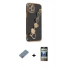 MARSİLYAN™- iPhone 12 Pro Kılıf Nova Işık Prime - Siyah 34D Hayalet Izgaralı Cam + Metal Kamera Lens Koruma Cam - GS