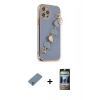 MARSİLYAN™- iPhone 12 Pro Kılıf Nova Işık Prime - Siyah 34D Hayalet Izgaralı Cam + Metal Kamera Lens Koruma Cam - GS