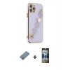 MARSİLYAN™- iPhone 12 Pro Kılıf Nova Işık Prime - Siyah 34D Hayalet Izgaralı Cam + Metal Kamera Lens Koruma Cam - GS