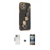 MARSİLYAN™- iPhone 12 Pro Kılıf Nova Işık Prime - Siyah 34D Hayalet Izgaralı Cam + Shine Kamera Lens - GS