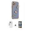 MARSİLYAN™- iPhone 12 Pro Kılıf Nova Işık Prime - Siyah 34D Hayalet Izgaralı Cam + Shine Kamera Lens - GS