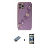 MARSİLYAN™- iPhone 12 Pro Kılıf Nova Işık Prime - Siyah 34D Hayalet Izgaralı Cam + Metal Kamera Lens Koruma Cam - KI