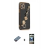 MARSİLYAN™- iPhone 12 Pro Kılıf Nova Işık Prime - Siyah 34D Hayalet Izgaralı Cam + Metal Kamera Lens Koruma Cam - KI