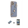 MARSİLYAN™- iPhone 12 Pro Kılıf Nova Işık Prime - Siyah 34D Hayalet Izgaralı Cam + Metal Kamera Lens Koruma Cam - KI
