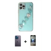 MARSİLYAN™- iPhone 12 Pro Kılıf Nova Işık Prime - Siyah 34D Hayalet Izgaralı Cam + Neon Fosforlu Kamera Lens - MI
