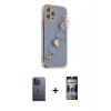 MARSİLYAN™- iPhone 12 Pro Kılıf Nova Işık Prime - Siyah 34D Hayalet Izgaralı Cam + Neon Fosforlu Kamera Lens - MI