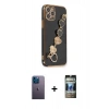 MARSİLYAN™- iPhone 12 Pro Kılıf Nova Işık Prime - Siyah 34D Hayalet Izgaralı Cam + Neon Fosforlu Kamera Lens - MI