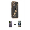 MARSİLYAN™- iPhone 12 Pro Kılıf Nova Işık Prime - Siyah 34D Hayalet Izgaralı Cam + Neon Fosforlu Kamera Lens - YL