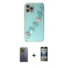 MARSİLYAN™- iPhone 12 Pro Kılıf Nova Işık Prime - Siyah 34D Hayalet Izgaralı Cam + Neon Fosforlu Kamera Lens - YL