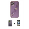 MARSİLYAN™- iPhone 12 Pro Kılıf Nova Işık Prime - Siyah 34D Hayalet Izgaralı Cam + Neon Fosforlu Kamera Lens - YL