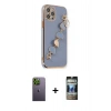 MARSİLYAN™- iPhone 12 Pro Kılıf Nova Işık Prime - Siyah 34D Hayalet Izgaralı Cam + Neon Fosforlu Kamera Lens - YL