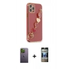 MARSİLYAN™- iPhone 12 Pro Kılıf Nova Işık Prime - Siyah 34D Hayalet Izgaralı Cam + Neon Fosforlu Kamera Lens - YL