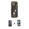 MARSİLYAN™- iPhone 12 Pro Kılıf Nova Işık Prime - Siyah 34D Hayalet Izgaralı Cam + Neon Fosforlu Kamera Lens - BZ