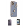 MARSİLYAN™- iPhone 12 Pro Kılıf Nova Işık Prime - Siyah 34D Hayalet Izgaralı Cam + Neon Fosforlu Kamera Lens - BZ
