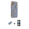 MARSİLYAN™- iPhone 12 Pro Kılıf Nova Işık Prime - Siyah 34D Hayalet Izgaralı Cam + Shine Kamera Lens Koruma Cam - PE