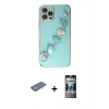 MARSİLYAN™- iPhone 12 Pro Kılıf Nova Işık Prime - Siyah 34D Hayalet Izgaralı Cam + Renkli Kamera Lens Koruma Cam - YL