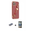 MARSİLYAN™- iPhone 12 Pro Kılıf Nova Işık Prime - Siyah 34D Hayalet Izgaralı Cam + Renkli Kamera Lens Koruma Cam - SI