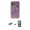 MARSİLYAN™- iPhone 12 Pro Kılıf Nova Işık Prime - Siyah 34D Hayalet Izgaralı Cam + Renkli Kamera Lens Koruma Cam - SI