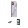 MARSİLYAN™- iPhone 12 Pro Kılıf Nova Işık Prime - Siyah 34D Hayalet Izgaralı Cam + Renkli Kamera Lens Koruma Cam - SI
