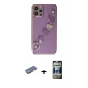 MARSİLYAN™- iPhone 12 Pro Kılıf Nova Işık Prime - Siyah 34D Hayalet Izgaralı Cam + Renkli Kamera Lens Koruma Cam - YL