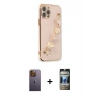 MARSİLYAN™- iPhone 12 Pro Kılıf Nova Işık Prime - Siyah 34D Hayalet Izgaralı Cam + Neon Fosforlu Kamera Lens - SI