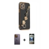 MARSİLYAN™- iPhone 12 Pro Kılıf Nova Işık Prime - Siyah 34D Hayalet Izgaralı Cam + Neon Fosforlu Kamera Lens - SI